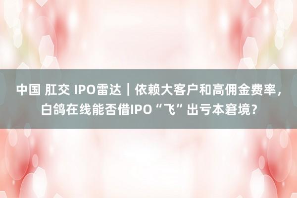 中国 肛交 IPO雷达｜依赖大客户和高佣金费率，白鸽在线能否借IPO“飞”出亏本窘境？